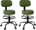 Drafting Chair with Back, Adjustable Foot Rest Rolling Stool (2, Green)