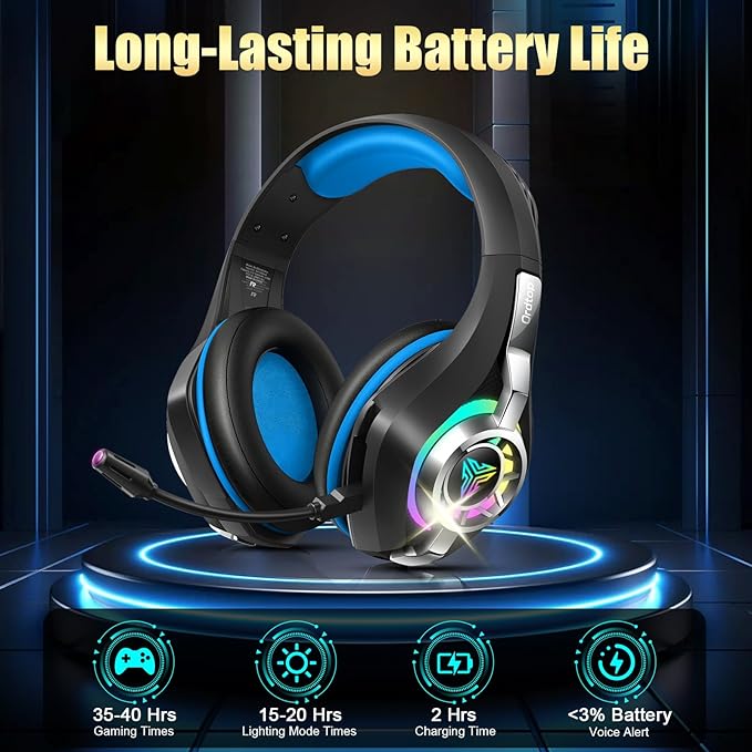 2.4GHz Wireless Gaming Headsets for PS5/PS4/PC/Switch/Xbox, RGB Noise Cancelling Over-Ear Headphones with 7.1 Surround Sound, 40mm Drivers, 276g ultraligero, Memory Foam, 45H Gaming Headphones 2025