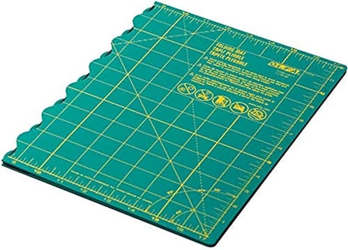 OLFA 12" x 17" Folding Cutting Mat (FCM-12x17) - Self Healing 12x17 Inch Foldable Rotary Mat with Grid for Quilting, Sewing, Fabric, & Crafts, Use with Rotary Cutters & Fixed Blade Knives (Green)