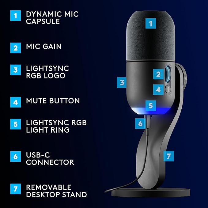 Logitech G535 Lightspeed Wireless Gaming Headset + Yeti GX Dynamic RGB Gaming Microphone with LIGHTSYNC, USB Mic - Black
