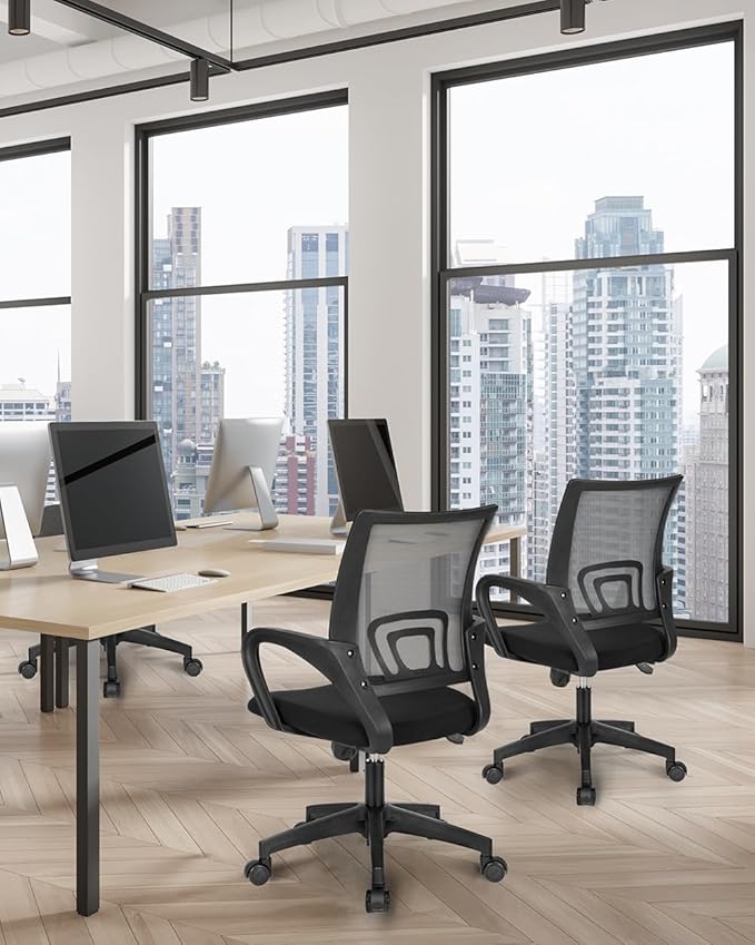 NEO CHAIR Office Desk Computer Chair Ergonomic Mesh Gaming Cushion Seat with Comfy Lumbar Mid Back Support Adjustable Height Swivel Rolling Wheels for Home Task (Black)