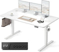Cubiker Standing Desk, 63x28 Inches Sit Stand Home Office Desk, Electric Stand up Desk, Adjustable Desk with Splice Board, White Frame/White Top