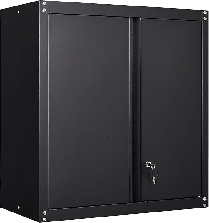 IRONFFICE Metal Storage Cabinet,Garage Wall Cabinets with Locking Doors,Black Metal Cabinet with Adjustable Shelf for Home Office,Utility Room