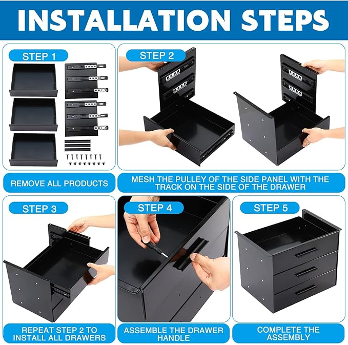 Menkxi 16 inch Under Desk Drawer Storage Pull out Storage Organizer Mounted Metal Sliding Hidden Under Counter Drawer Vertically Stacked for Office Sit Stand Workstation(3 Layer)