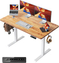 CubiCubi 40 x 24 Small One-Piece Standing Desk, Adjustable Height Electric Computer Home Office Sit Stand up Workstation, with 4 Memory Presets, Headphone Hook, Light Rustic