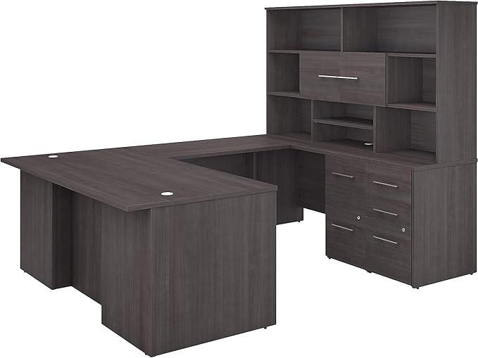 Bush Business Furniture Office 500 U Shaped Executive Desk with Drawers and Hutch, 72W, Storm Gray