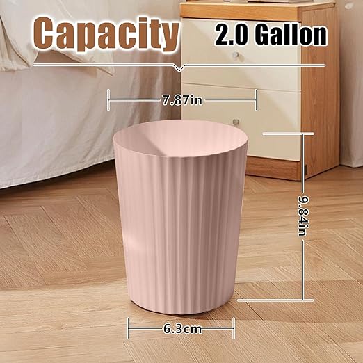 Small Platic 2 Gallon Trash Can - Compact Wastebin for Bathroom, Kitchen, Office, Home Use - Pink