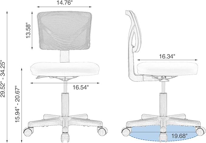 Sweetcrispy Office Chair, Ergonomic Low-Back Mesh Rolling Work Swivel Chairs with Wheels, Armless Comfortable Seat Lumbar Support for Home, Bedroom, Study, Student, Adults,Classic Blue
