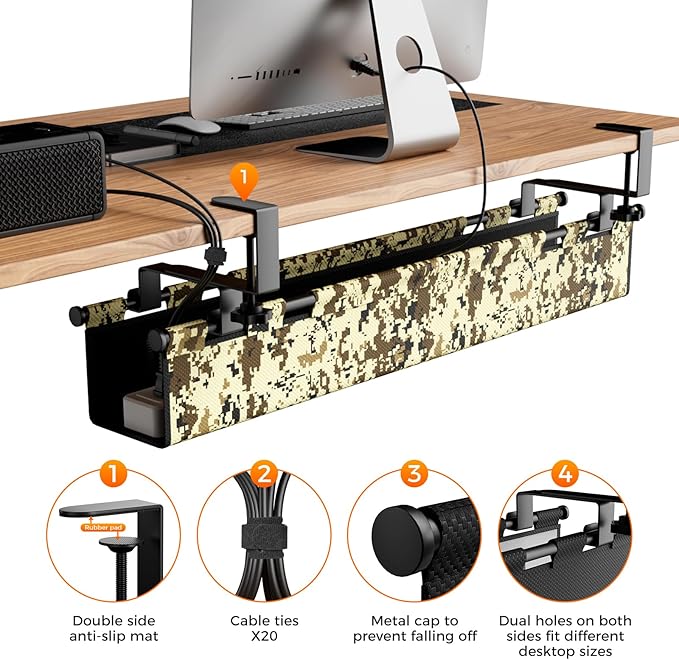 Under Desk Cable Management,No-Drill Standing Desk Cable Organizer with 2 Mounting Options - Clamp Or Screw Mounting,Upgraded Wider & Thickened Cord Holder for Home Office,38.6" L x 6" W