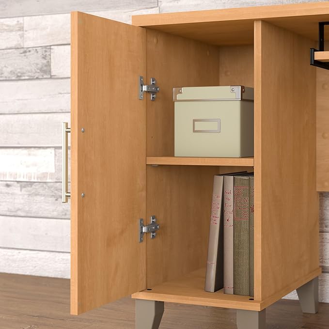 Bush Furniture Somerset 72W L Shaped Desk with Hutch, Lateral File Cabinet and Bookcase in Maple Cross | Computer Table for Home Office