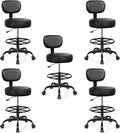 Brick Attic Drafting Chair with Backrest – Adjustable Foot Rest Rolling Stool with Wheels, PU Leather Swivel Stool for Office Spa Studio Lab Counter Salon Home Work Bar Kitchen Shop(Black), Pack of 5