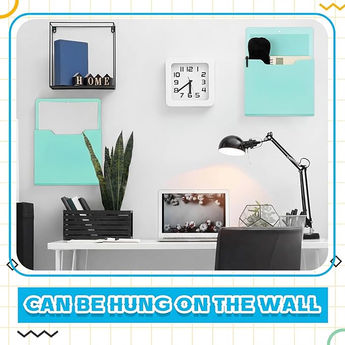 Gilprop 8 Pack Magnetic File Paper Holder High Design Pocket Magnetic Wall File Organizer Hanging Refrigerator Magazine Mail Letters Paper Holder for Teacher Office Supplies(Mint Green,Classic)