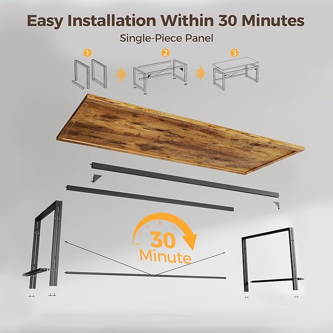 Mericonia 54 Inch Computer Desk, 1" Thick Heavy Duty Industrial Office Desk, Modern Simple Study Writing Table for Home Office Bedroom Workstation, Dark Brown