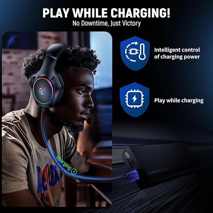 Tatybo Wireless Gaming Headset for Ps5 Ps4 PC, 2.4GHz USB & Type-C Gaming Headphones, 40Hrs & 7.1 Surround Sound Bluetooth Headphones with Noise Canceling Mic, Wireless Headset for Switch Phone