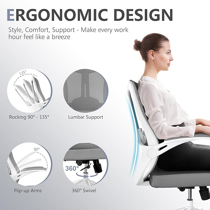 balmstar Ergonomic Office Chair Desk Chair - Mesh Computer Chair with 360° Swivel Wheels, Adjustable 90-130° Recline & Lumbar Support for Home Office, Supports up to 350lbs