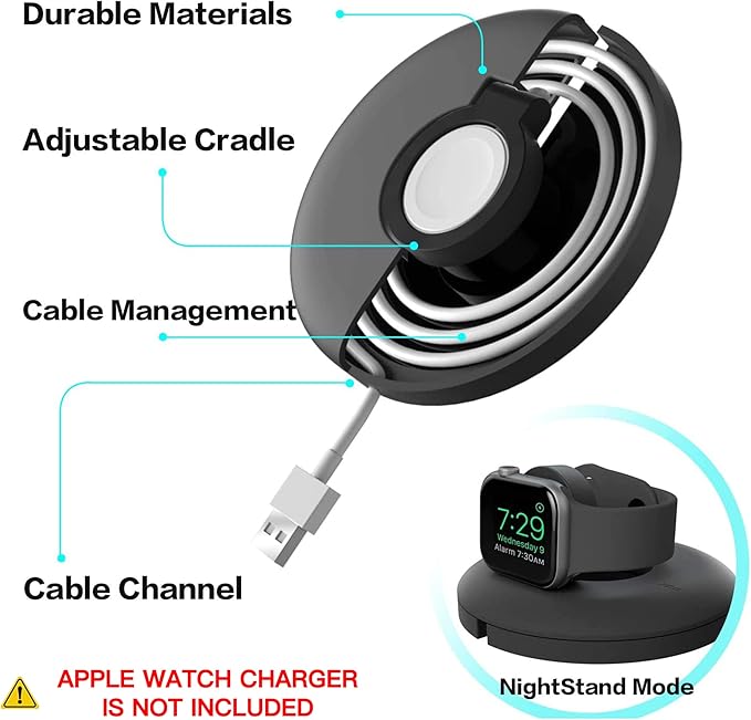 PZOZ Charger Stand for Apple Watch, Portable Charging Station Cable Management Dock Holder Organizer for iWatch Series Ultra/11/10/9/8/SE2/7/6 49mm 46mm 45mm 44mm 42mm Accessories (Black)