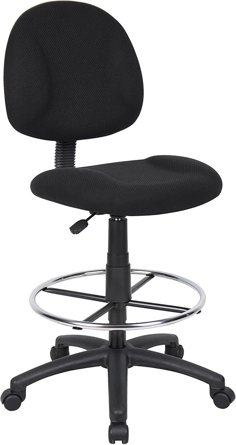 BOWERY HILL Rolling Drafting Stool, Contoured Comfort Tweed Fabric Seat, Adjustable Height 26.5"-31.5", Chrome Footring & Black Nylon Base, Dual Wheel Casters, 250 lb Capacity, Ergonomic Office Chair