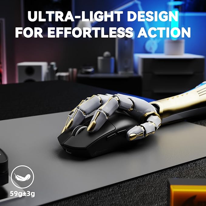 MAMBASNAKE ATTACK SHARK G3PRO Wireless Gaming Mouse,Tri-Mode,Bluetooth/2.4G/USB,59g Ultra Lightweight,25K DPI,100M Clicks Switches,RGB Magnetic Charging Dock,PAW3311 Sensor,BK52820 Chip-Black