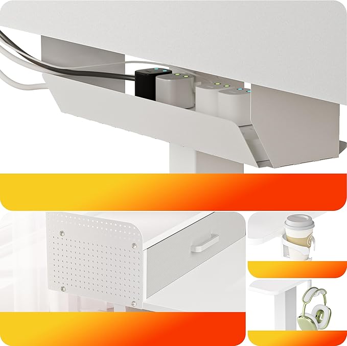 WALKINGDESK 63 Inches Height Adjustable L Shaped Standing Desk with 3 Drawers and Monitor Shelf, Electric Sit to Stand Home Office Comupter Table, Ergonomic Corner Gaming Desk, White