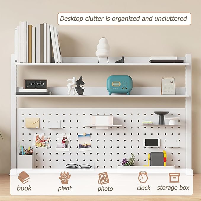 Clamp on Desk Organizer Shelf, Desk Extender with Pegboard, Gaming/Computer Desk Accessories with Shelf, Privacy Panel for Office, Clamp-on Desktop Shelving Syste (Black, Black, 47.0in/120cm)