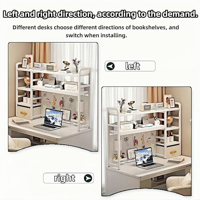 Desktop Bookshelf, pegboard Storage and Organization Rack, Dorm Desk Shelf, Desk Hutch, Desktop Storage for Office, Study, Student Display Rack,Desktop Shelves (White 37.4" Lx9.9 Wx37 H)