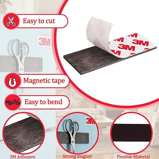 16Pack Magnetic Strip, Magnetic Tape with Adhesive Backing, Magnet Strips Heavy Duty (3" X 1") Strong Adhesive Magnetic Strips for DIY, Fridge, Whiteboard, Crafts, Signs, Cabinet（Right Angle）