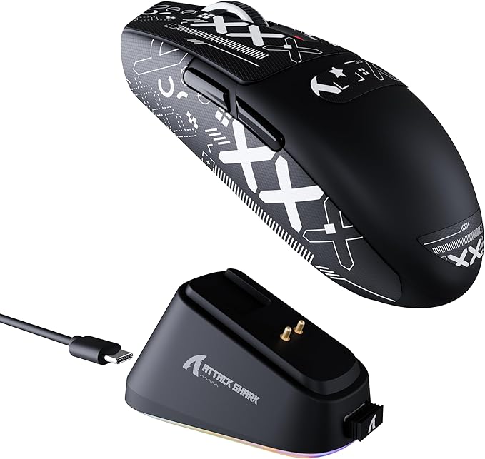 ATTACK SHARK G3 Pro Wireless Gaming Mouse with Magnetic Charging Dock,PixArt PAW3311 Gaming Sensor,BT/2.4G Wireless/Wired Gaming Mouse,25000 DPI,59g Superlight Gamer Mice for PC/Win/PS/Mac(Black)