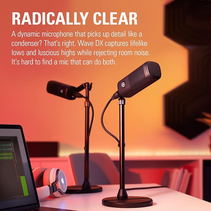 Elgato Wave DX - Dynamic XLR Microphone, Cardioid pattern, Noise Rejection, speech optimised for Podcasting, Streaming, Broadcasting, No Signal Booster Required, works with any Interface, for Mac, PC