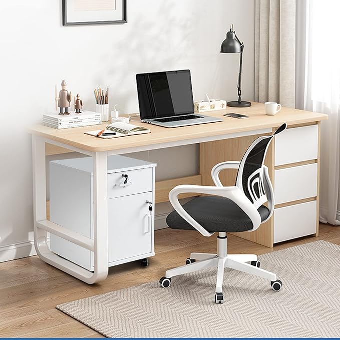 OFCASA Mobile 2 Drawer File Cabinet with Lock, Wooden Under Desk Filing Cabinet with Wheels, Small Rolling Storage Cabinet for Home Office Organizer A4/Letter Size/Legal, White