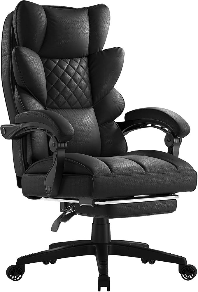 Dowinx Big and Tall Office Chair with Pocket Spring Cushion,High Back Computer Gaming Chairs with Linkage Armrests,Executive Desk Chairs with Footrest,Cloth-Black