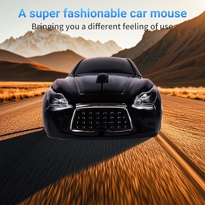 elec Space Wireless Mini Mouse with Case - Cute Sports Car Shape, Lightweight & Portable, 10m Range, Plug and Play (Black)