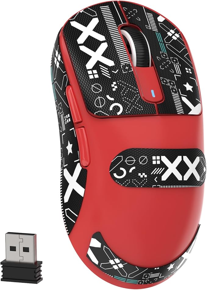 MAMBASNAKE Attack Shark X3 Wireless Gaming Mouse, 49g Ultralight, PixArt PAW3395 26000 DPI, Bluetooth/2.4Ghz /Wired Tri-Mode, 200Hrs Rechargeable Battery, Kailh GM8.0 Switch for PC/MAC/Win - Red&Tape