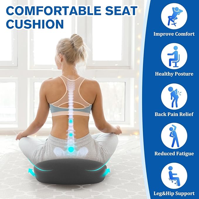 TranquilRelax Seat Cushion Office Chair Cushion for Back & Tailbone & Sciatica Pain Relief, Grey Memory Foam Desk Chair Pressure Relief Seat Cushion for Long Sitting Car Drivers, Office Worker