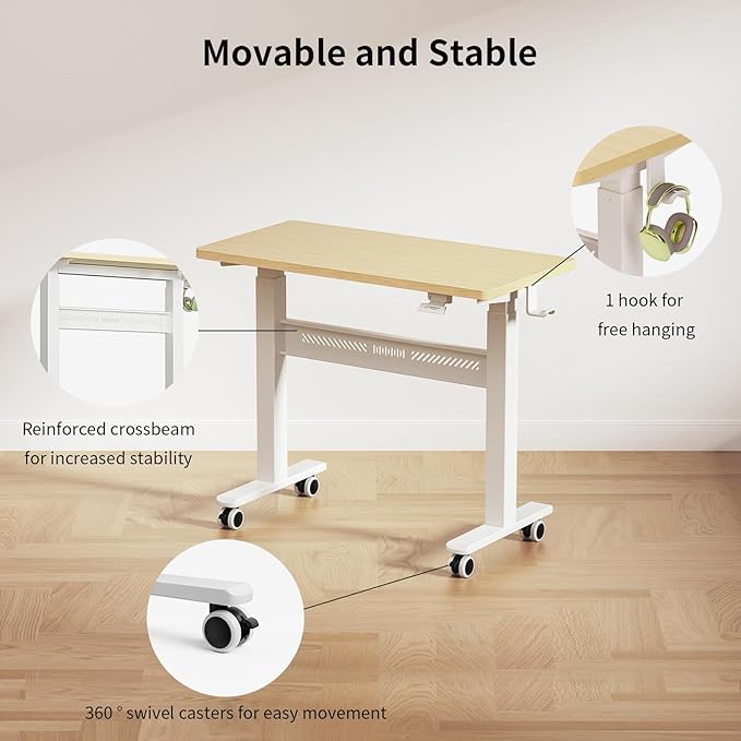 WALKINGDESK Mobile Walking Pad Desk with Wheels, Pneumatic Small Rolling Standing Desk Riser Height Adjustable (28-43.7") for Treadmill, Portable Computer Table for Home Office, Oak