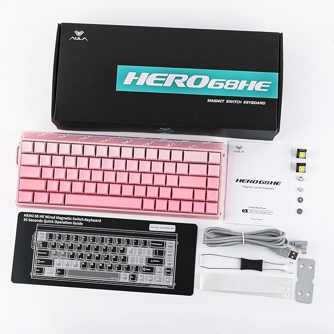 EPOMAKER Aula Hero 68 HE Wired Magnetic Gaming Keyboard, 0.01mm Adjustable Actuation, Rapid Hall Effect Switch, 8kHz Polling, 5-Layer Sound Dampening, RGB Box & Backlight (Pink)