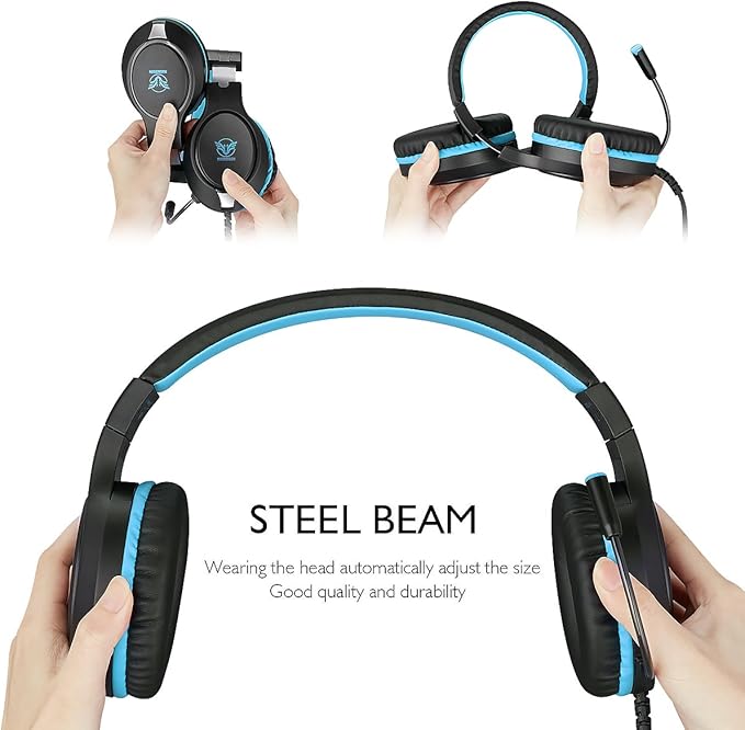 H-10 Gaming Headset for PS4, Xbox One, PC, PS5, Nintendo Switch, Stereo Wired Noise Cancelling Over Ear Headphones with Mic for Kids Adults, Bass Surround, Soft Memory Earmuffs, Blue