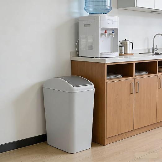 4.2 Gallon Swing Lid Trash Can, Plastic Waste Bin Garbage with Lid, Grey