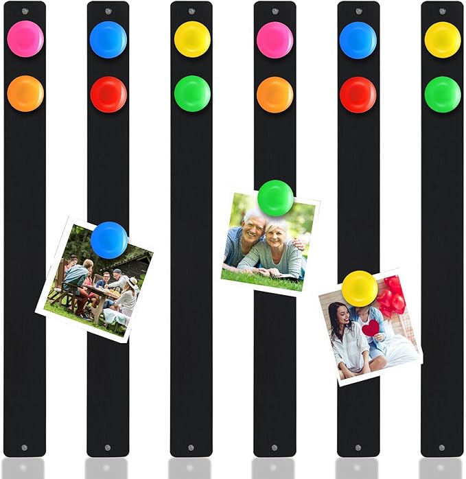 18 Pcs Magnetic Bulletin Board Strips Frameless Stainless Iron Board Strip with Colorful Magnet Self Adhesive Memo Strip for for Office Home Wall Photo (Black)
