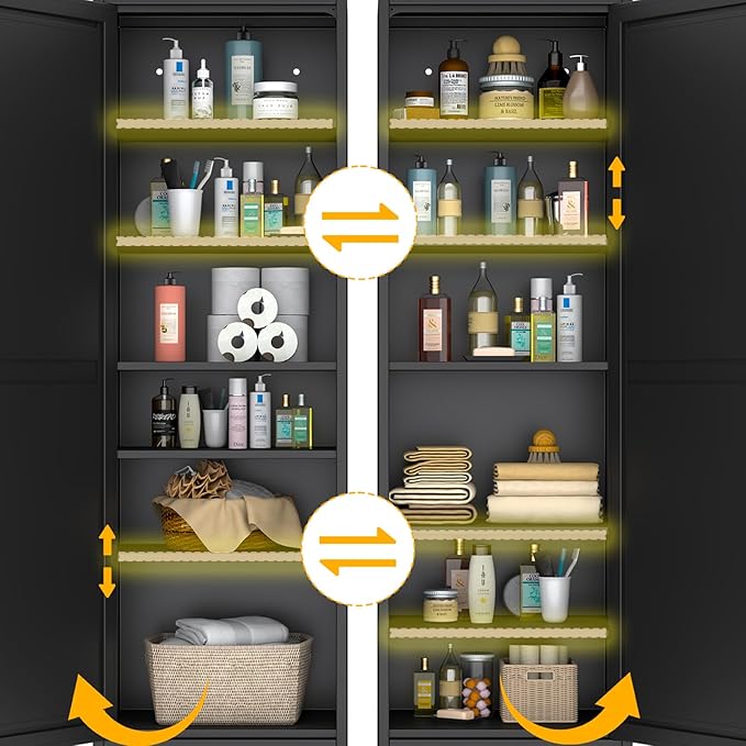 Ckzbx Metal Locker Tall Narrow Storage Cabinet, 67" H Locking Tool File Cabinets Snack Locker Organizer for School Classroom,Bedroom,Gym Home Office,Entryway and Hallway (20" W 2Door Black)