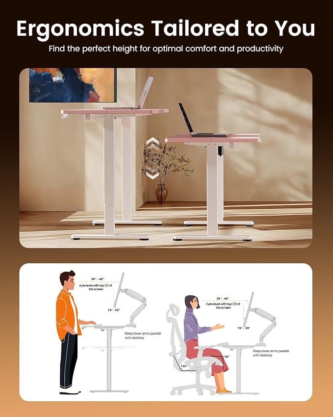 ErGear Height Adjustable Electric Standing Desk, 31 x 19 Inches Sit Stand up Desk, Memory Computer Home Office Desk, Pink