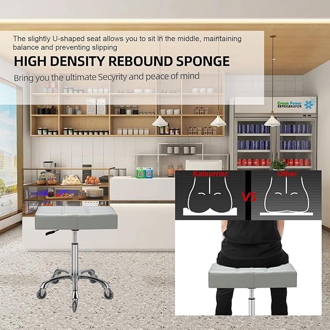 Kaleurrier Heavy Duty Stools with Wheels 400lb Backless Height Adjustable Stool - Rolling Stools Swivel Chair for Counter Bar Salon Office Home Kitchen Lab Clinic (Rolling Casters, Grey)