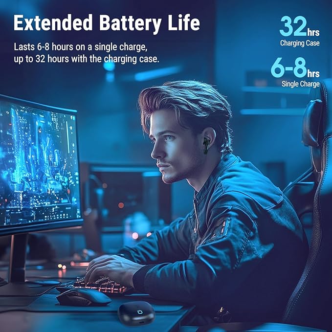 Middle Rabbit SW5 Wireless Gaming Earbuds with Mic, Compatible with PC PS5 PS4 Desktop VR, Computer Headphones, 2.4G Dongle & Bluetooth 5.4 Dual-Mode, 4 Built-in Microphones, 20ms Low Latency