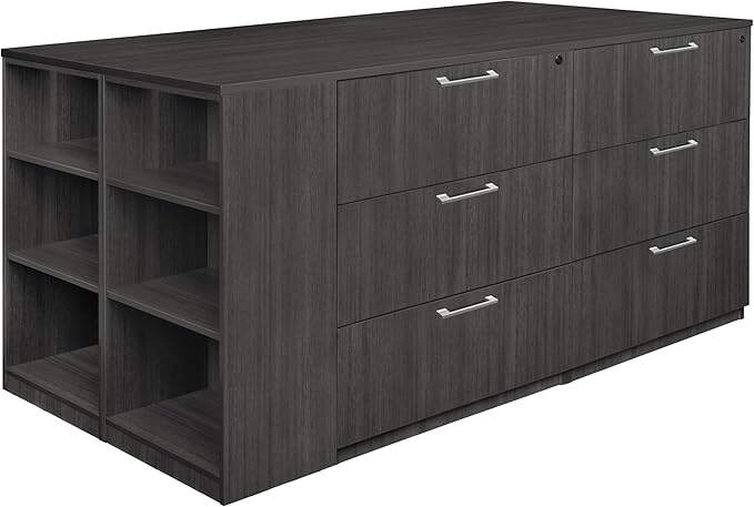 Regency Legacy Stand Up 2 Lateral File/ 2 Desk Quad with Bookcase End- Ash Grey