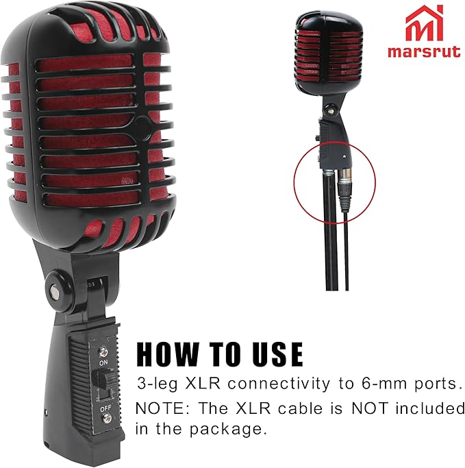 Marsrut Vintage Microphone, Retro Classic Old School Dynamic Vocal Mic, Unidirectional Cardioid Style Compatible with XLR Cable for Universal Stand, for Studio Recording & Live Performance