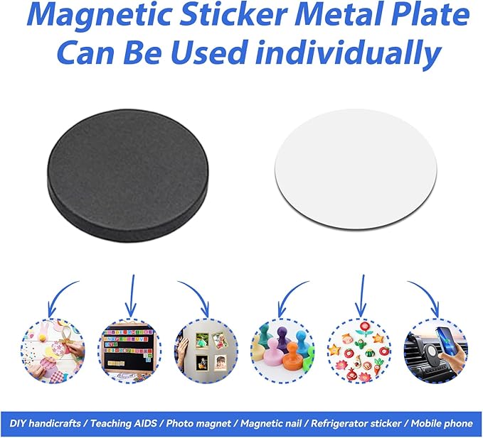 Towjug Flexible Adhesive Magnets and Round Metal Plates - 56 Sticky Magnetic Dots with Iron Stickers for Crafts, Office Supplies, School Projects & Home Storage