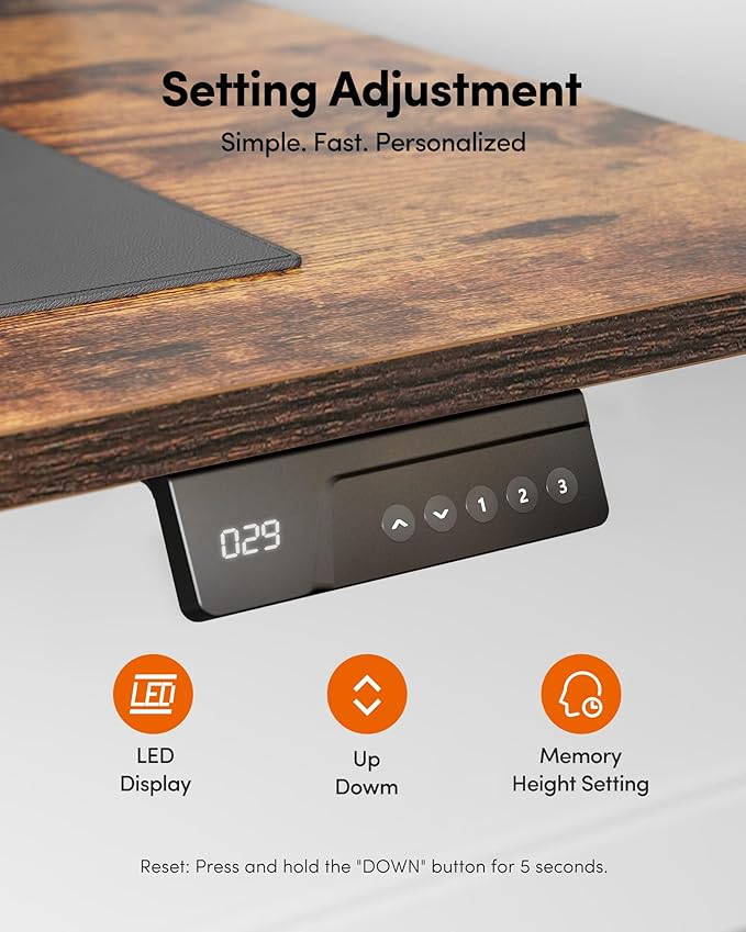 FEZIBO Standing Desk, 55×28 Inches Electric Height Adjustable, Sit Stand Up, Computer Office Desk with Splice Board, Black Frame/Rustic Brown TOP