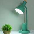 Desk Lamp with Pen Holder, Green, Wood Accent, Adjustable Gooseneck, Modern Study Light (Green)