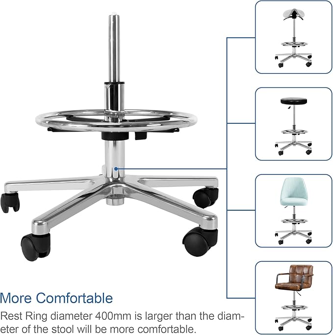 Frassie Office Stool Foot Rest Ring Attachment Metal Chrome, 15.7 Inch Diameter Studio Drafting Chair Footrest Ring