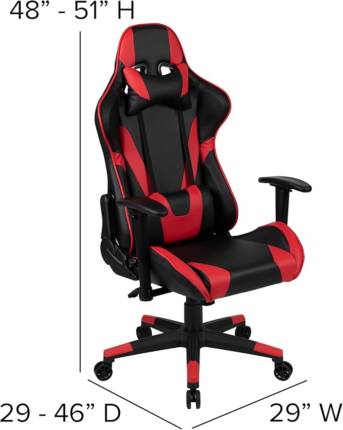BizChair Gaming Desk and Red/Black Reclining Gaming Chair Set /Cup Holder/Headphone Hook/Removable Mouse Pad Top - Wire Management