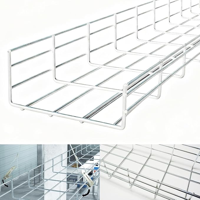 Wire Mesh Cable Tray, 60" x 8" x 4" | Zinc Plated Steel Cable Management Rack, Adjustable Cable Basket for Network, AV, Fiber Optic, Garage & Office Use(2Pcs)